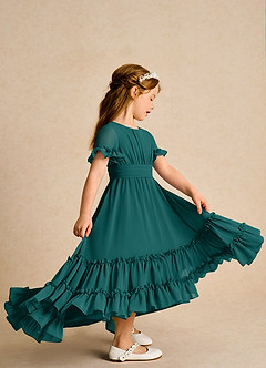 Azazie Kass Flower Girl Dresses Peacock A-Line Pleated Chiffon Dress image5