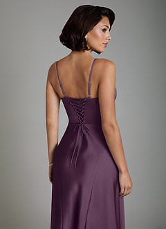 Azazie Tierra Bridesmaid Dresses Plum A-Line Corset Stretch Satin Dress image6