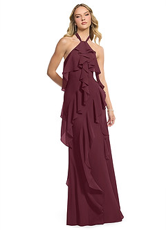Azazie Velma Robes de demoiselle d'honneur Robe Trapèze en Mousseline de soie Fente Latérale Cabernet image3