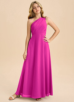 Azazie Phaedra Junior Fuchsia A-Line Pleated Chiffon Dress image3