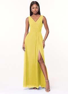 Azazie Karina Bridesmaid Dresses Canary A-Line Pleated Chiffon Dress image1