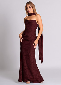 Azazie Sorrel Vestidos de madrinha de casamento Vestido Cabernet de Esgotamento Floral de sereia com Espartilho image3