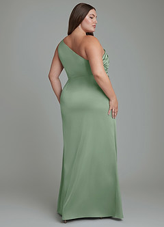 Azazie Akilah Bridesmaid Dresses Matcha Mermaid One Shoulder Stretch Satin Dress image9