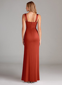 Azazie Denice Jurken voor bruidsmeisjes Jurk van Stretch Satijn met A-Lijn Geplooid Roest image2