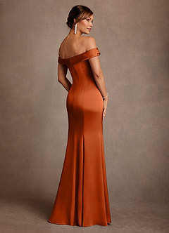 Azazie Boone Mère de la mariée Robes Robe Sirène en Satin extensible Épaule décolletée Orange Brûlée image3