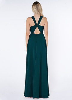 Azazie Jane Robes de demoiselle d'honneur Robe Trapèze en Mousseline de soie Col V plissé Vert Pin image2