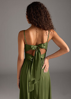 Azazie Zeya Vestidos de madrinha de casamento Vestir Oliva de Cetim elástico de Linha A com Plissado image4