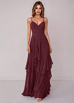 Azazie Zaina Bridesmaid Dresses Cabernet A-Line Chiffon Dress image4