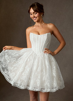 Azazie Clover Hochzeitskleider Ballkleid Schulterfrei Spitze Kleid Diamantweiß image5