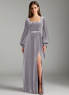 Azazie Leonia Bridesmaid Dresses French Lilac A-Line Long Sleeve Velvet Dress image1