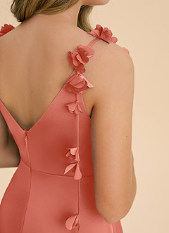 Azazie Gumdrop Junior Salmon Pink Empire Pleated Stretch Satin Dress image6