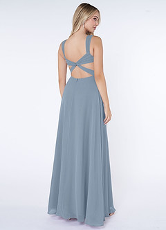 Azazie Nahrin Bridesmaid Dresses Dusty Blue A-Line V-Neck Pleated Chiffon Dress image4