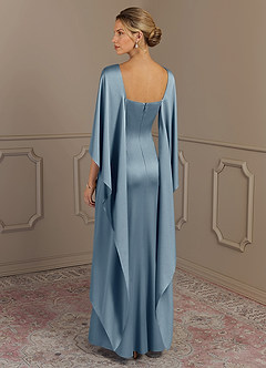 Azazie Eli Mother of the Bride Dresses Dusty Blue Sheath Boatneck Stretch Satin Dress image2