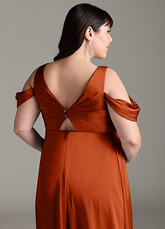 Azazie Rhea Maternity Bridesmaid Dresses A-Line Off-The-Shouler Pleated Stretch Satin Floor-Length Dress image13