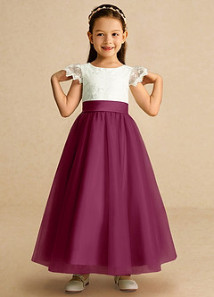 Azazie Pookie Flower Girl Dresses Mulberry A-Line Lace Tulle Dress image3