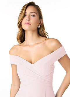 Azazie Lecia Bridesmaid Dresses Blushing Pink Empire Off-The-Shoulder Pleated Chiffon Convertible Dress image6