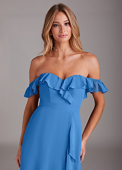 Azazie Lyra Robes de demoiselle d'honneur Robe Trapèze Convertible en Mousseline de soie Geai Bleu image9