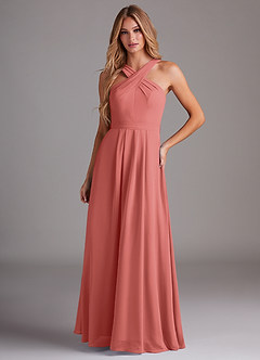 Azazie Dixie Brautjungfernkleider Eine Linie Halter Gefaltet Chiffon Kleid Antike Rose image1
