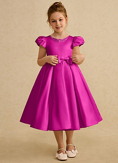 Azazie Pearl Abiti da Ragazza di Fiori Abito Principessa in Raso Opaco Plissettato Fucsia image1