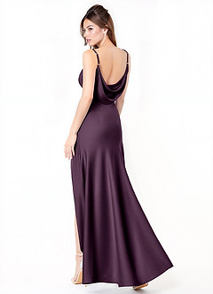 Azazie Alaija Bridesmaid Dresses Plum Mermaid Side Slit Stretch Satin Dress image1