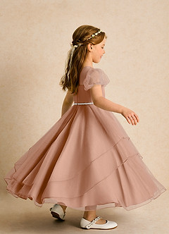 Azazie Duckie Flower Girl Dresses Champagne Rose Ball-Gown Pleated Tulle Dress image2