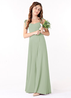 Azazie Rosey Junior Vestido de Salvia Polvorienta de Gasa de Corte En A con Escote de Corazón image1
