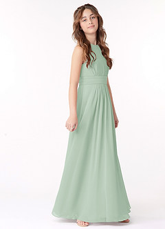 Azazie Bonnie Junior Abito A-Line in Chiffon Plissettato Agave image2