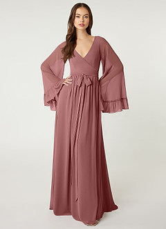 Azazie Tiphanie Bridesmaid Dresses Desert Rose A-Line V-Neck Ruched Chiffon Dress image4