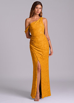 Azazie Madelyn Abiti da Damigella Abito Convertibile Sirena in Burnout Floreale Monospalla Caramello image4