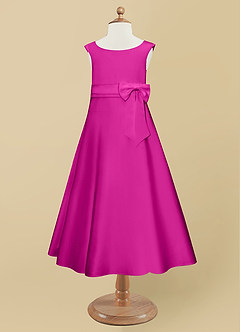 Azazie Lindy Flower Girl Dresses Fuchsia A-Line Pleated Matte Satin Dress image10