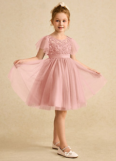 Azazie Queenie Flower Girl Dresses Rosette A-Line Lace Dress image5