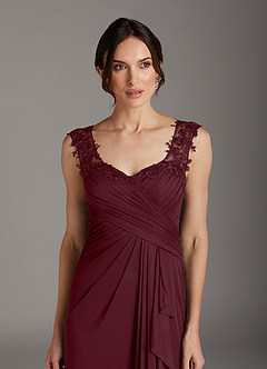 Azazie Edelin Mother of the Bride Dresses Cabernet A-Line Sweetheart Neckline Pleated Mesh Dress image6