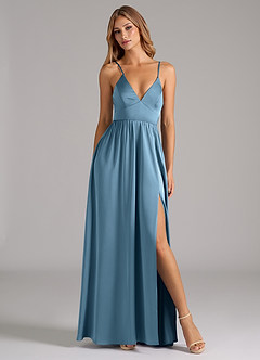 Azazie Aaida Bridesmaid Dresses Steel Blue A-Line Corset Stretch Satin Dress image5