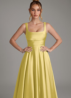Azazie Azaria Vestidos de madrinha de casamento Vestido Canário de Cetim elástico de Linha A com Corpete image6
