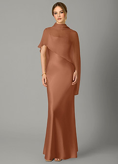 Azazie Jaleesa Bridesmaid Dresses Bronzer A-Line High Neck Stretch Satin Dress image1