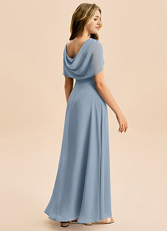 Azazie Emma Junior Robe Trapèze en Mousseline de soie Plissée Bleu Poussiéreux image6