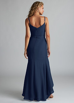 Azazie Summer Bridesmaid Dresses Dark Navy Mermaid Scoop Cowl Chiffon Dress image2