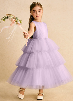Azazie Marshmallow Flower Girl Dresses Frosted Lilac Ball-Gown Bow Tulle Dress image1