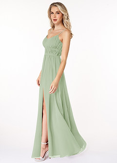 Azazie Yanelie Bridesmaid Dresses Dusty Sage A-Line Scoop Pleated Chiffon Dress image5
