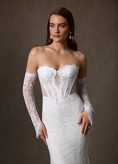 Azazie Issa Vestidos de novia Vestido de Diamante Blanco de Encaje de Corte Recto con Sin tirantes image9