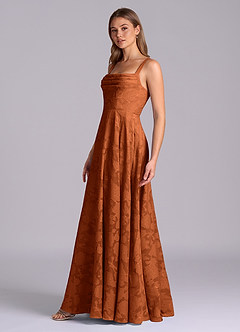 Azazie Shaude Bridesmaid Dresses Burnt Orange A-Line Pleated Floral Burnout Dress image4