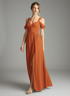 Azazie Lianne Bridesmaid Dresses Cinnamon A-Line Off the Shoulder Chiffon Dress image4