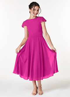 Azazie Payton Junior Vestido de Fucsia de Gasa de Corte En A con Lazo image3