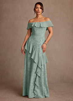 Azazie Marina vestidos de madre de la novia Vestido Agave de Devorado Floral de Corte en A con Hombros descubiertos image1