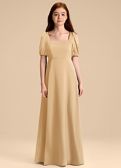 Azazie Briar Junior Gold A-Line Bow Stretch Satin Dress image7