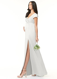 Azazie Allessia Maternity Bridesmaid Dresses A-Line Pleated Stretch Satin Floor-Length Dress image3