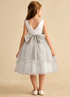 Azazie Rene Flower Girl Dresses Ivory Frost A-Line Bow Tulle Dress image2
