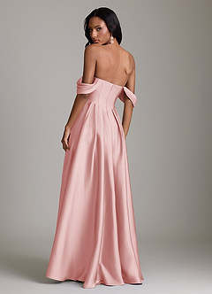 Azazie Loisa Abiti da Damigella Abito A-Line in Raso Elasticizzato a Spalla Scoperta Rosa Cipria image2
