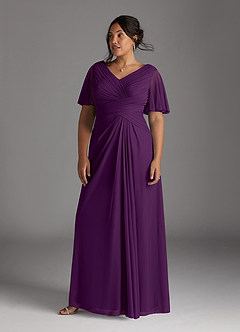 Azazie Emmeline Mother of the Bride Dresses Grape A-Line V-Neck Pleated Mesh Dress image7