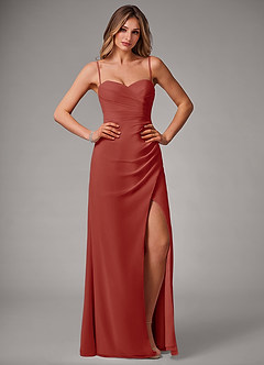 Azazie Haisley Bridesmaid Dresses Terracotta Sheath Off the Shoulder Chiffon Convertible Dress image1